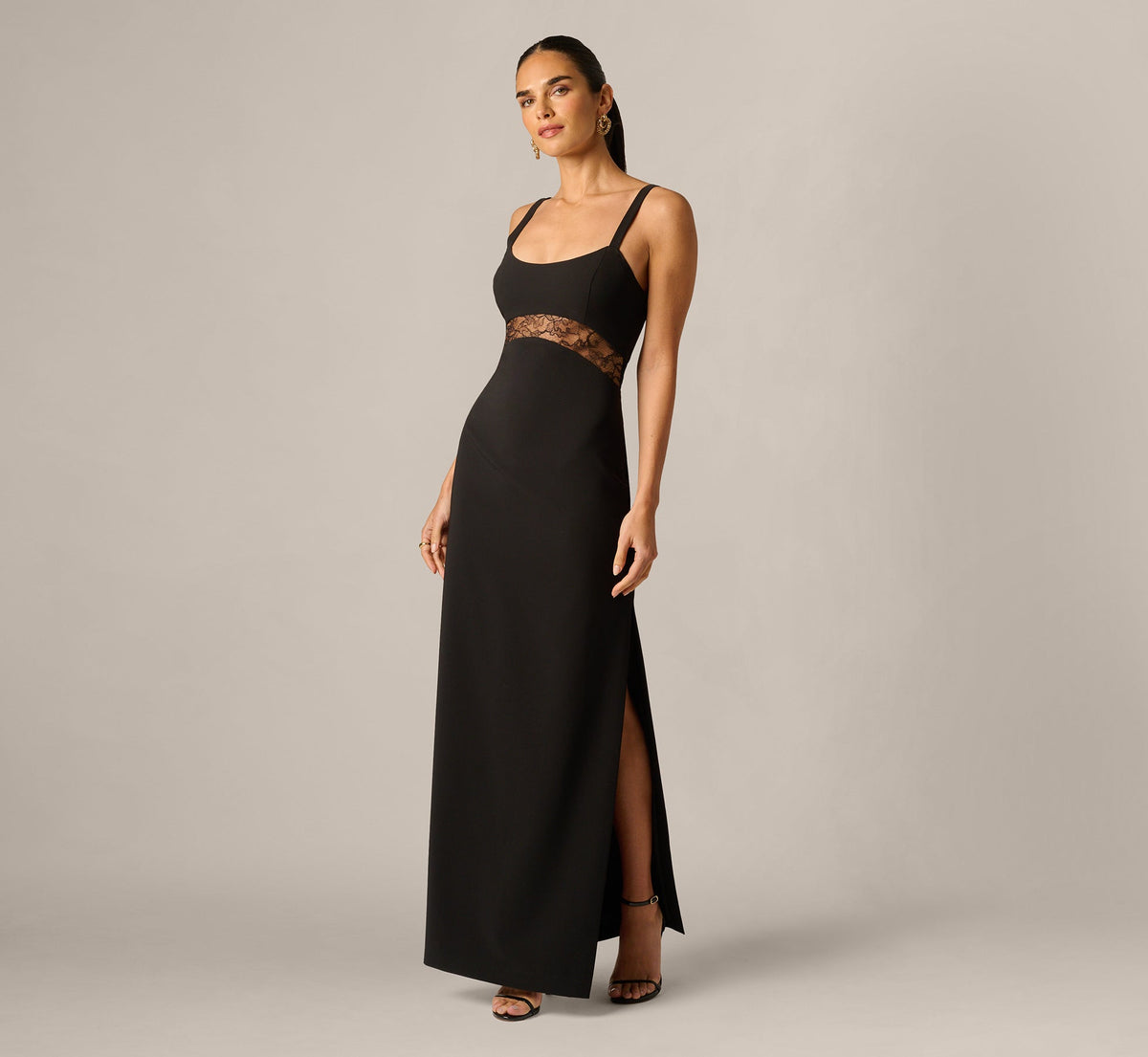 Sleeveless Lace Cutout Column Gown - Black | Adrianna Papell