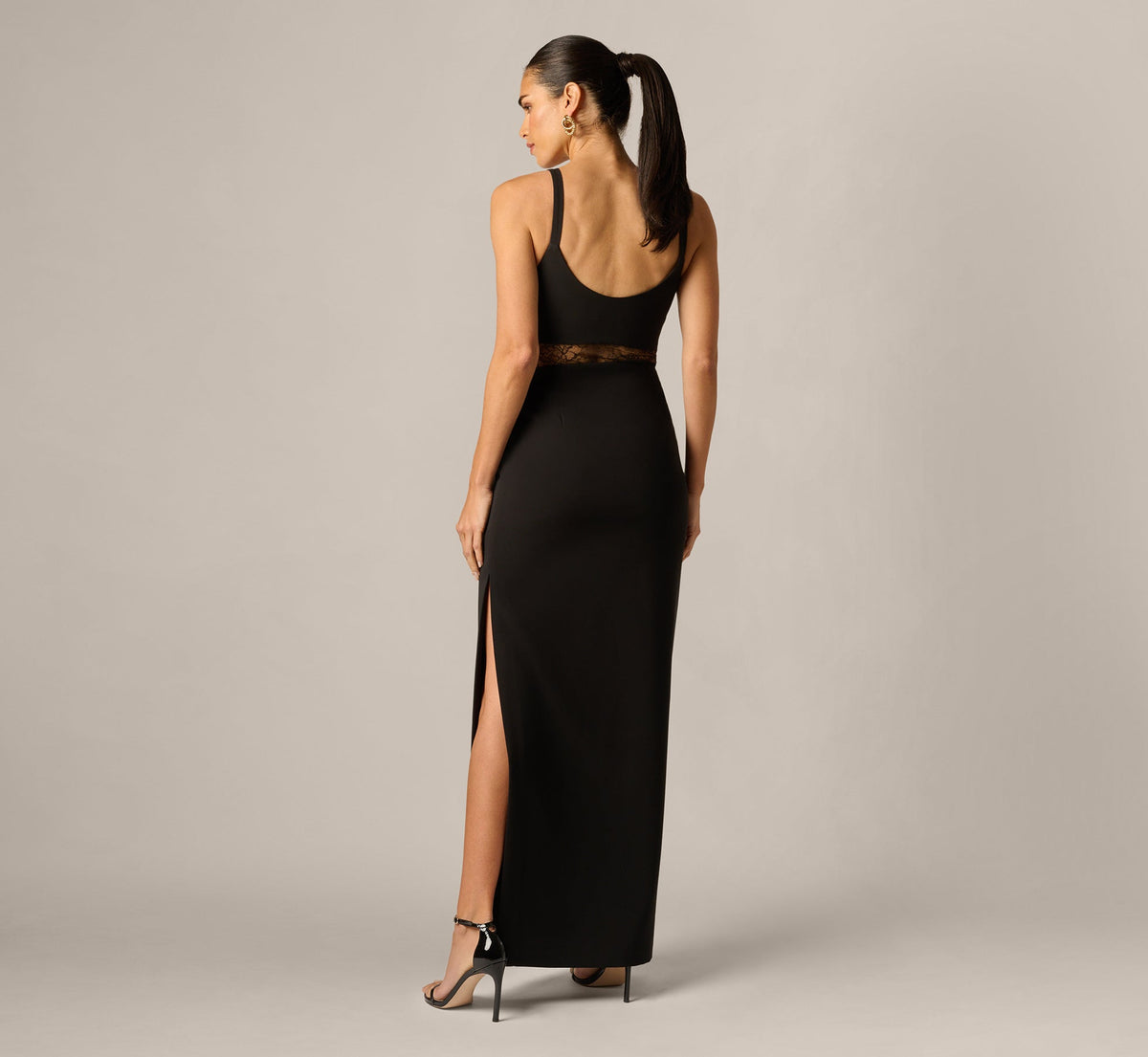 Sleeveless Lace Cutout Column Gown - Black | Adrianna Papell