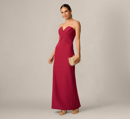Strapless Crossover Notch Neck Stretch Gown - Wine | Adrianna Papell