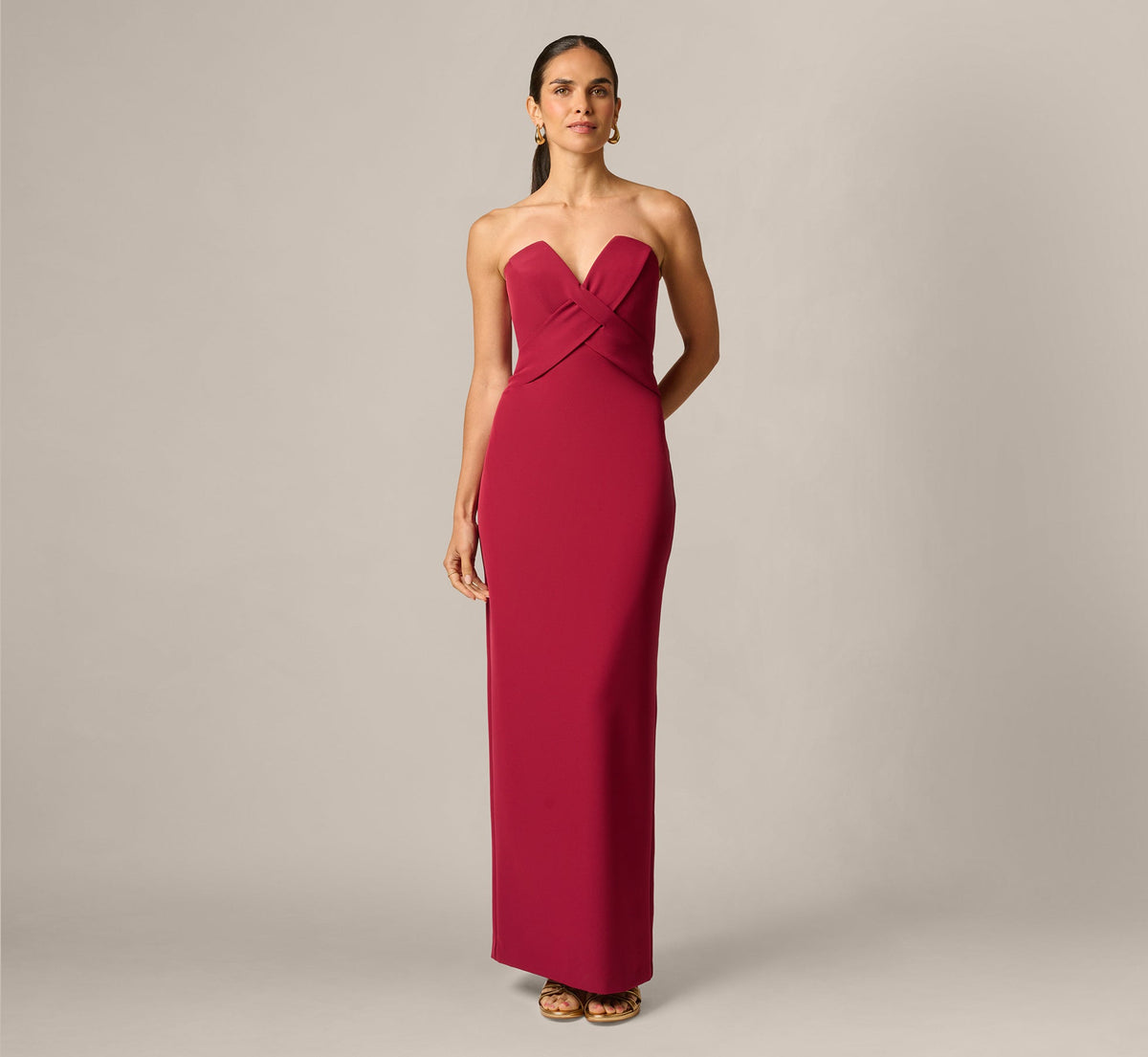 Strapless Crossover Notch Neck Stretch Gown - Wine | Adrianna Papell