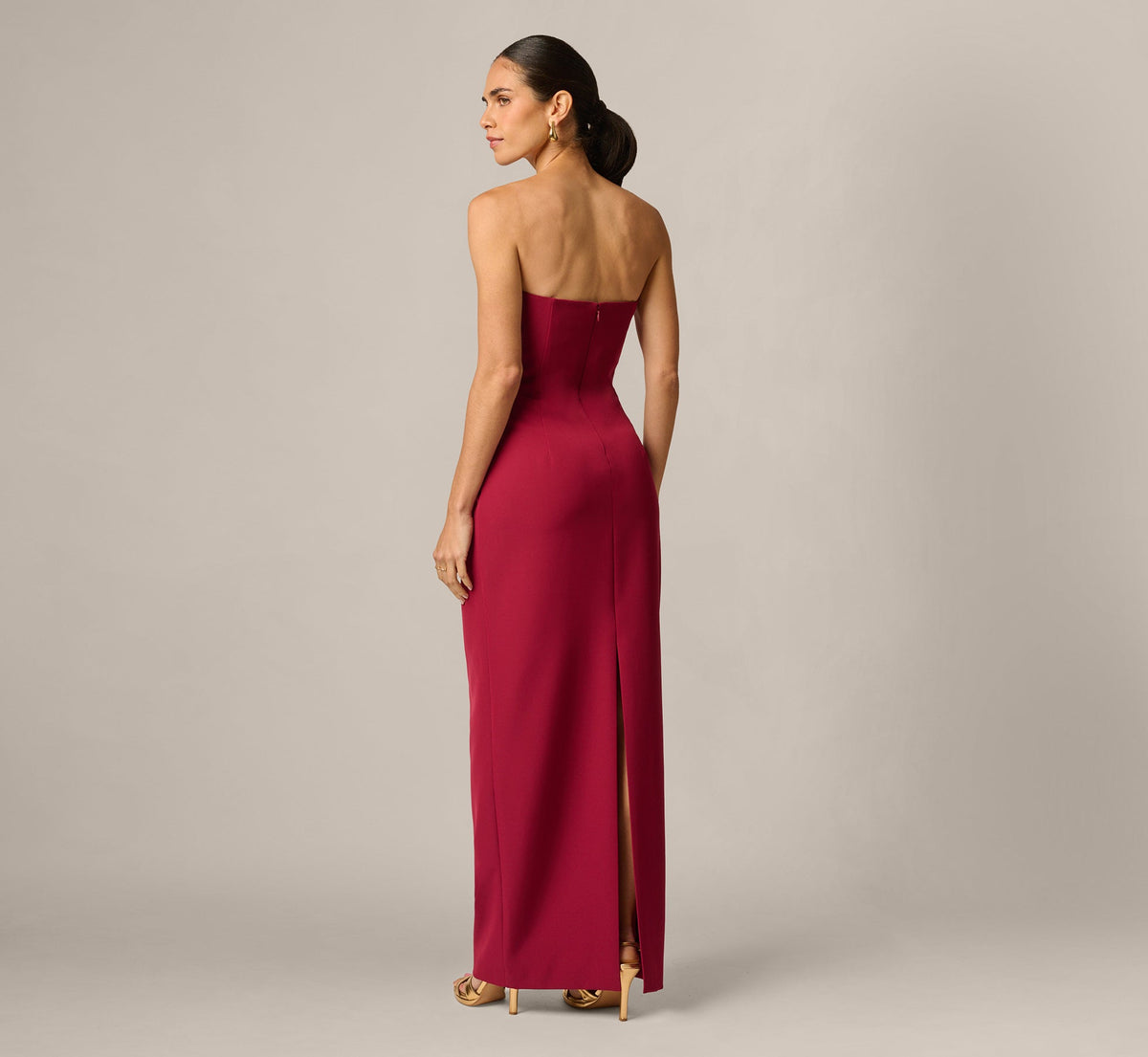 Strapless Crossover Notch Neck Stretch Gown - Wine | Adrianna Papell
