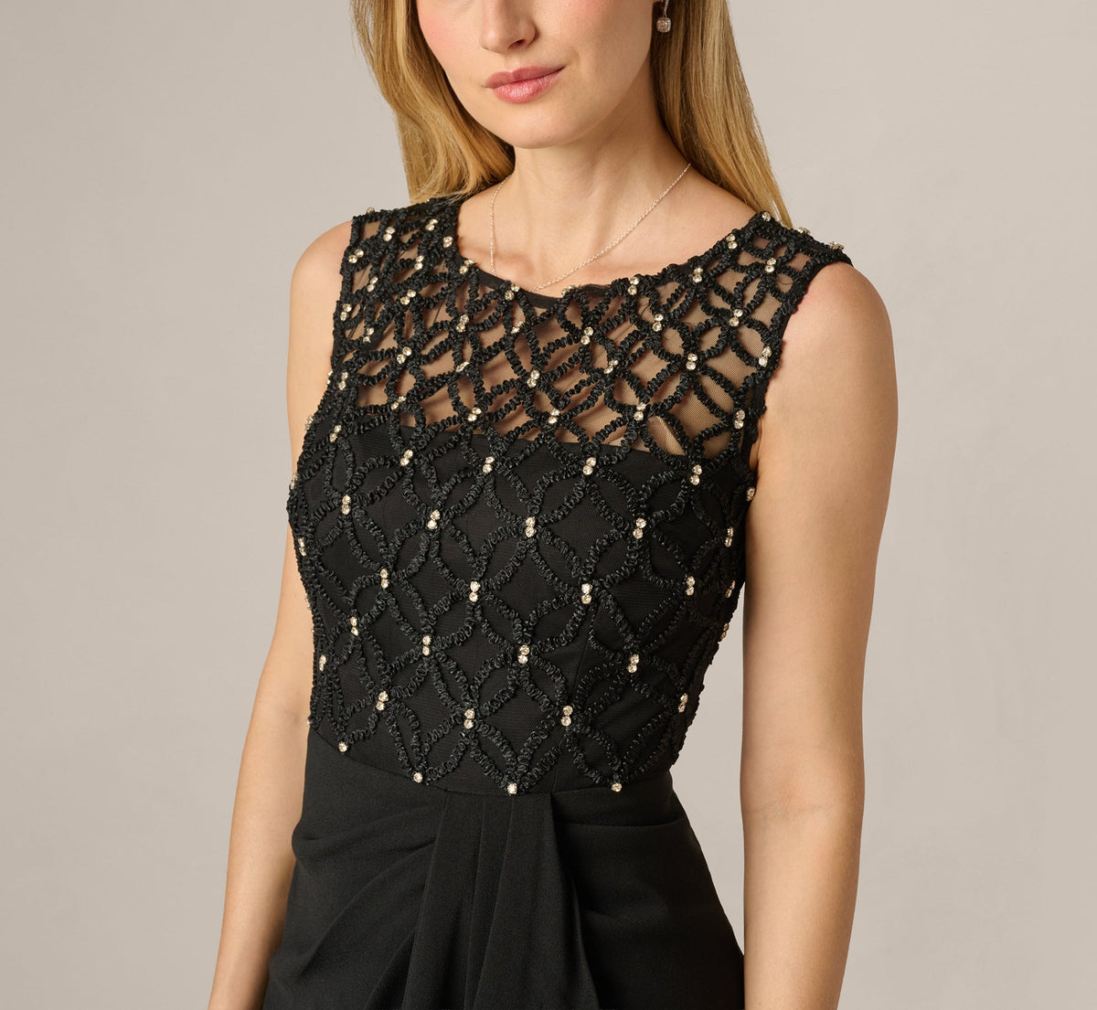 Draped Crepe Beaded Combo Gown - Black | Adrianna Papell