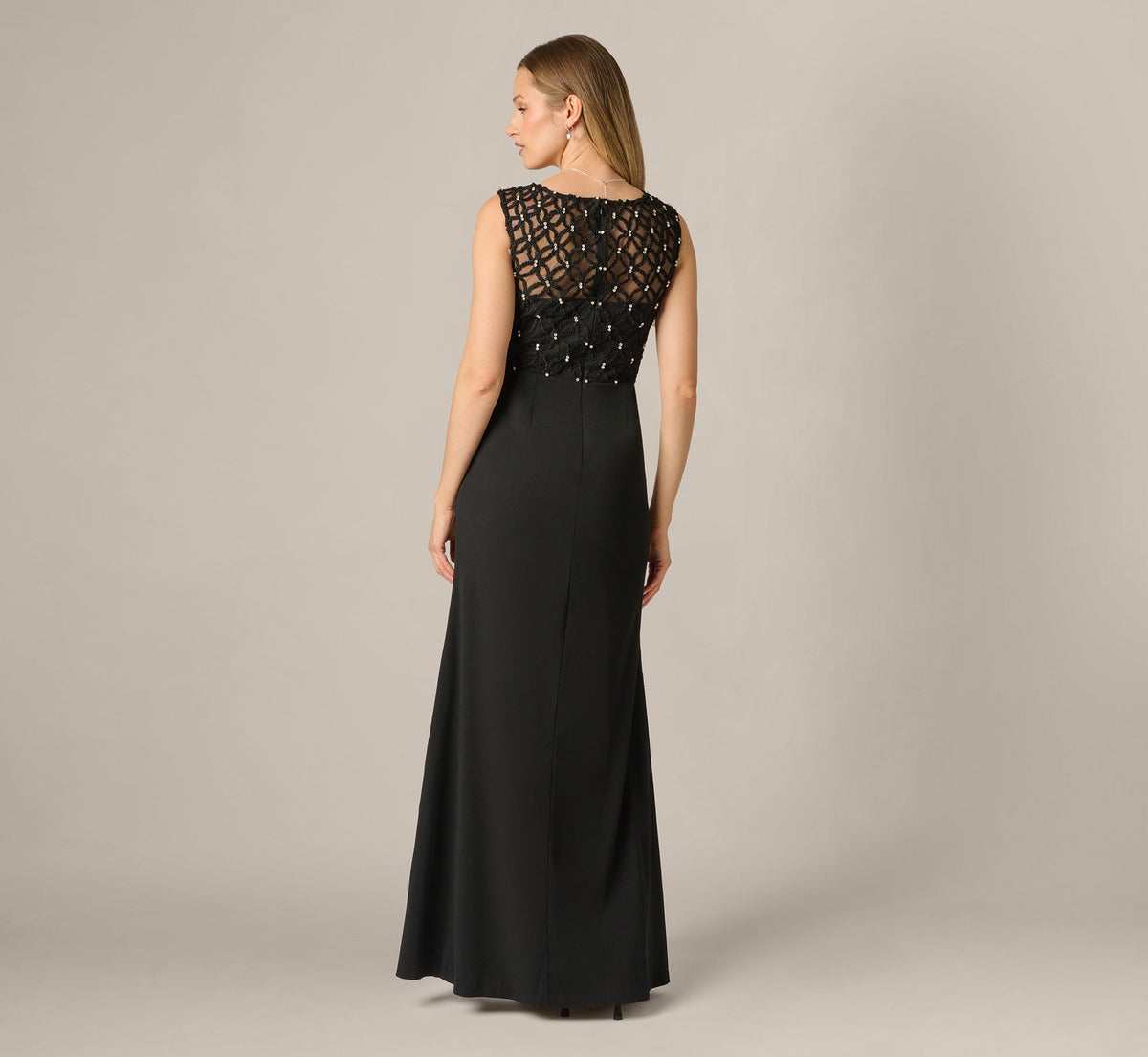 Draped Crepe Beaded Combo Gown - Black | Adrianna Papell