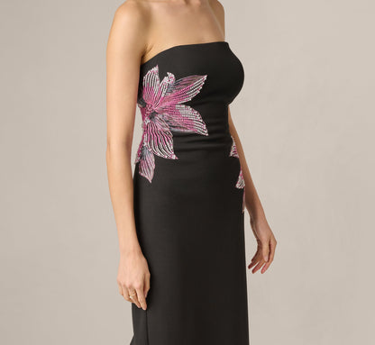 Strapless Beaded Flower Gown - Black | Adrianna Papell