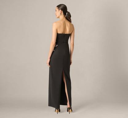 Strapless Beaded Flower Gown - Black | Adrianna Papell
