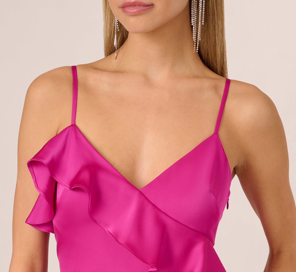 Satin Cascade Ruffle Slip Gown - Electric Passion | Adrianna Papell