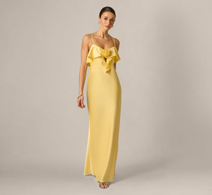 Stretch Satin Flounce Rosette Slip Gown - Butter Yellow | Adrianna Papell
