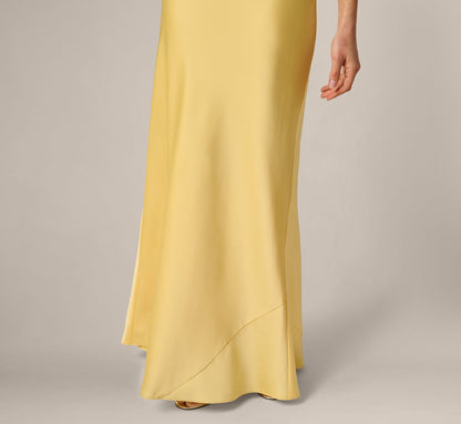 Stretch Satin Flounce Rosette Slip Gown - Butter Yellow | Adrianna Papell