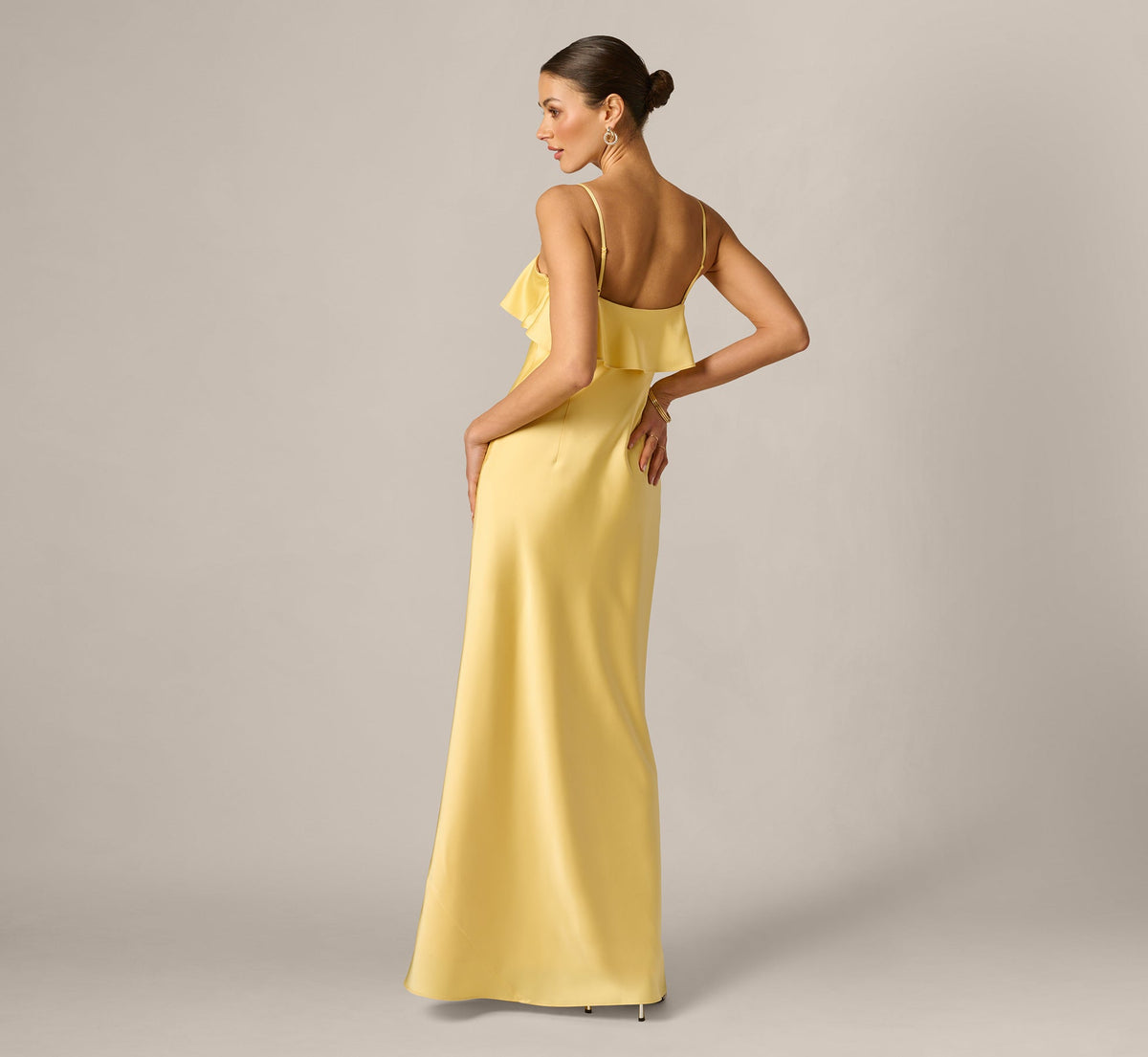 Stretch Satin Flounce Rosette Slip Gown - Butter Yellow | Adrianna Papell