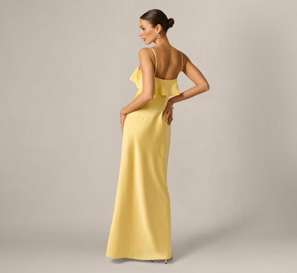 Stretch Satin Flounce Rosette Slip Gown - Butter Yellow | Adrianna Papell