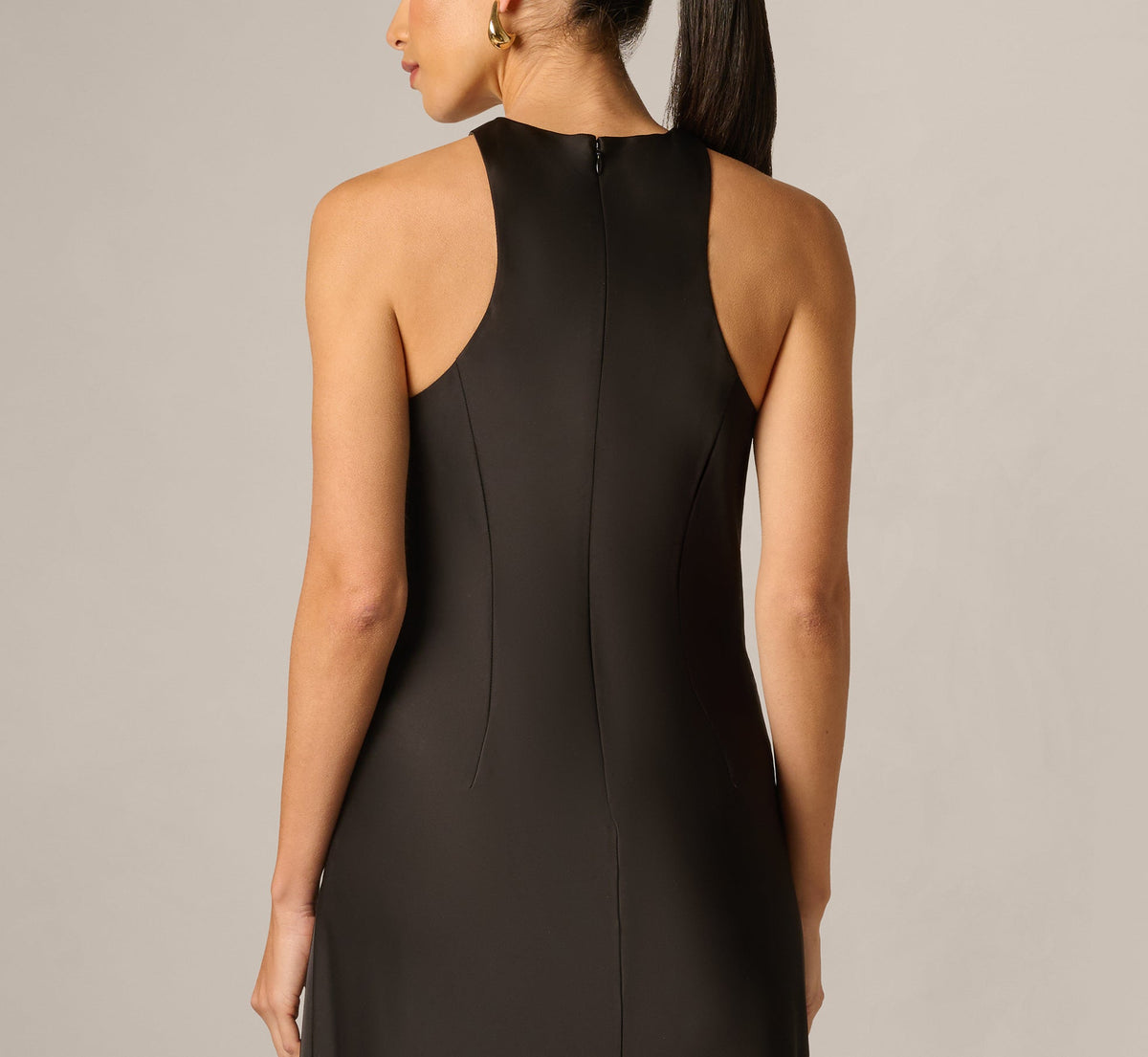 Stretch Satin Hardware Halter Collar Gown - Black | Adrianna Papell