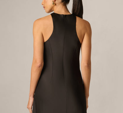 Stretch Satin Hardware Halter Collar Gown - Black | Adrianna Papell