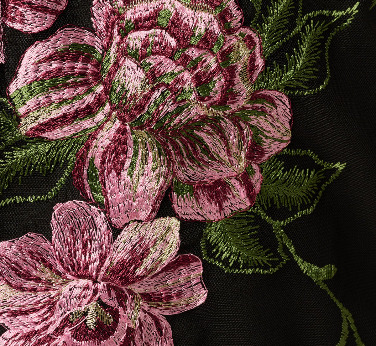 Cap Sleeve Square Neck Floral Embroidered Gown - Black Multi | Adrianna Papell