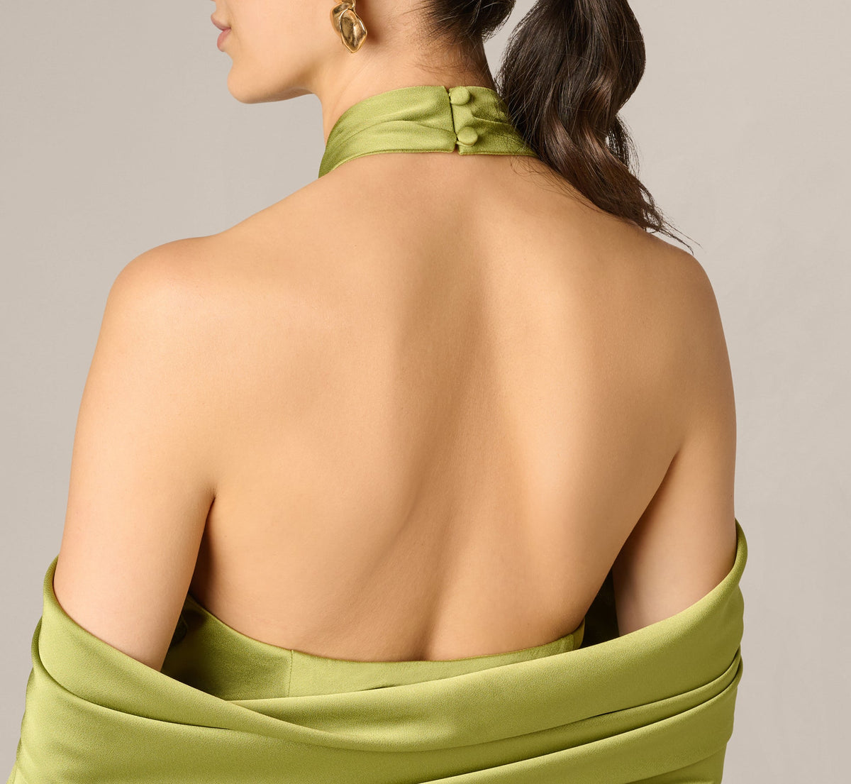 Satin Draped Shawl Halter Gown - Fern | Adrianna Papell