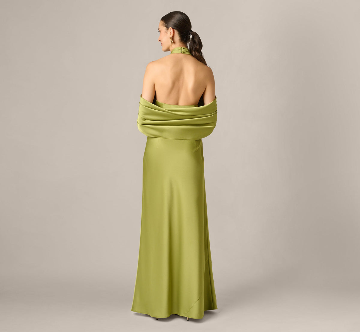 Satin Draped Shawl Halter Gown - Fern | Adrianna Papell