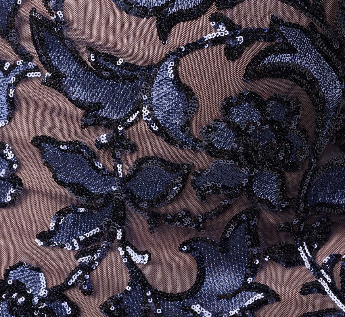 Plus Size Short Sleeve Floral Sequin Stretch Mesh Gown - Navy Rosegold | Adrianna Papell