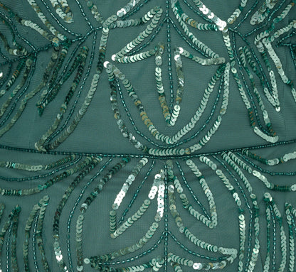 Plus Size Beaded Mesh Long Dress - Green Slate | Adrianna Papell