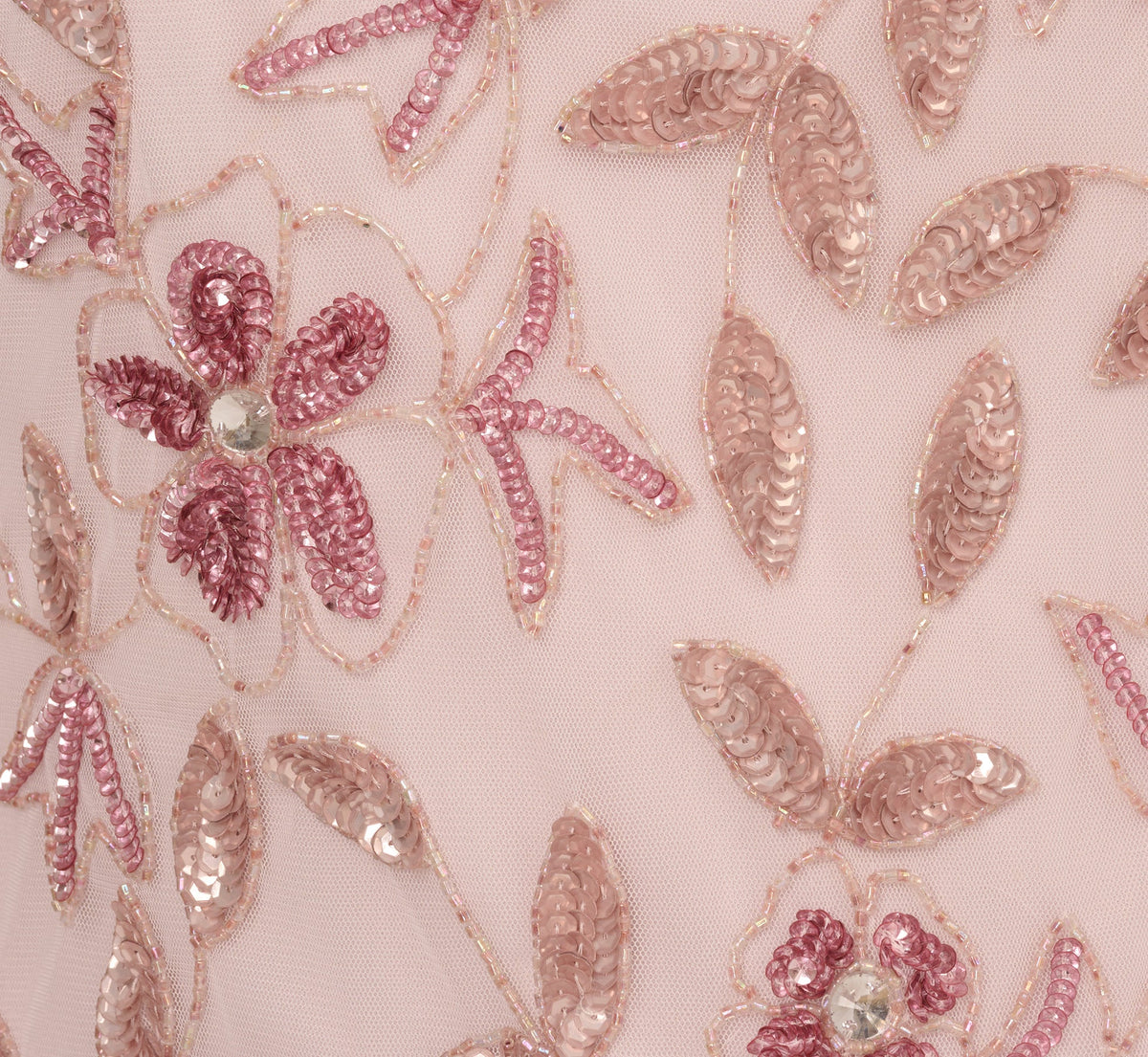 Plus Size Hand Beaded Short Sleeve Floral Godet Gown - Blush Pink | Adrianna Papell