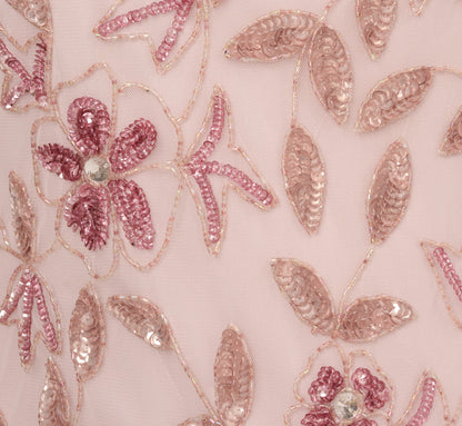 Plus Size Hand Beaded Short Sleeve Floral Godet Gown - Blush Pink | Adrianna Papell