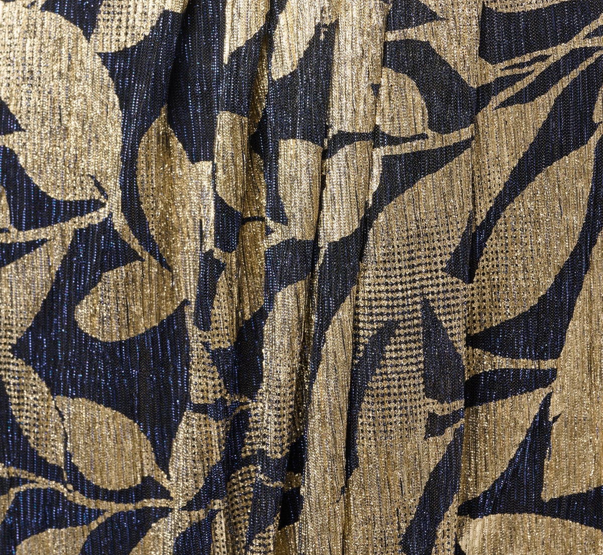 Plus Size Foil Leaf Short Sleeve Gown With Draped Details - Navy Gold | Adrianna Papell
