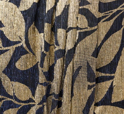 Plus Size Foil Leaf Short Sleeve Gown With Draped Details - Navy Gold | Adrianna Papell
