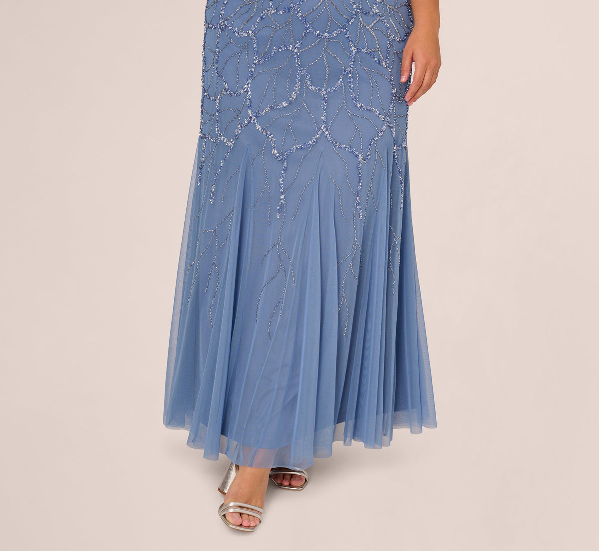 Plus Size Flutter Sleeve Surplice Beaded Gown - French Blue | Adrianna Papell