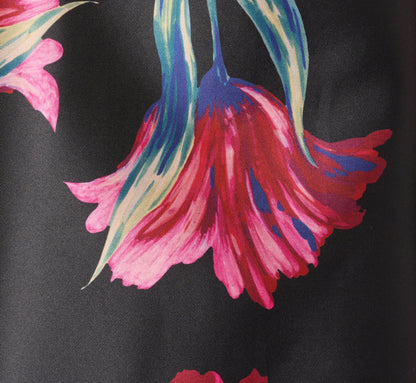 Plus Size Floral Print Mikado High Low Gown - Black Multi | Adrianna Papell
