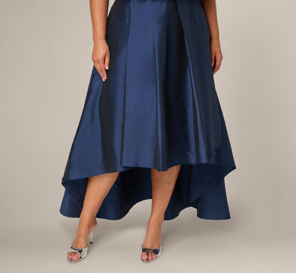 Plus Size Beaded Cape High Low Taffeta Combo Gown - Light Navy | Adrianna Papell