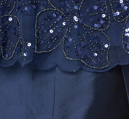 Plus Size Beaded Cape High Low Taffeta Combo Gown - Light Navy | Adrianna Papell