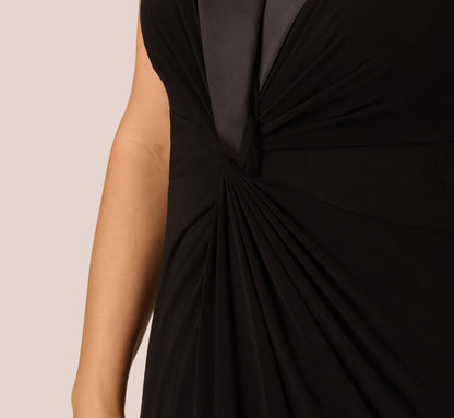 Plus Size Matte Jersey Twist Front Tuxedo Long Gown - Black | Adrianna Papell