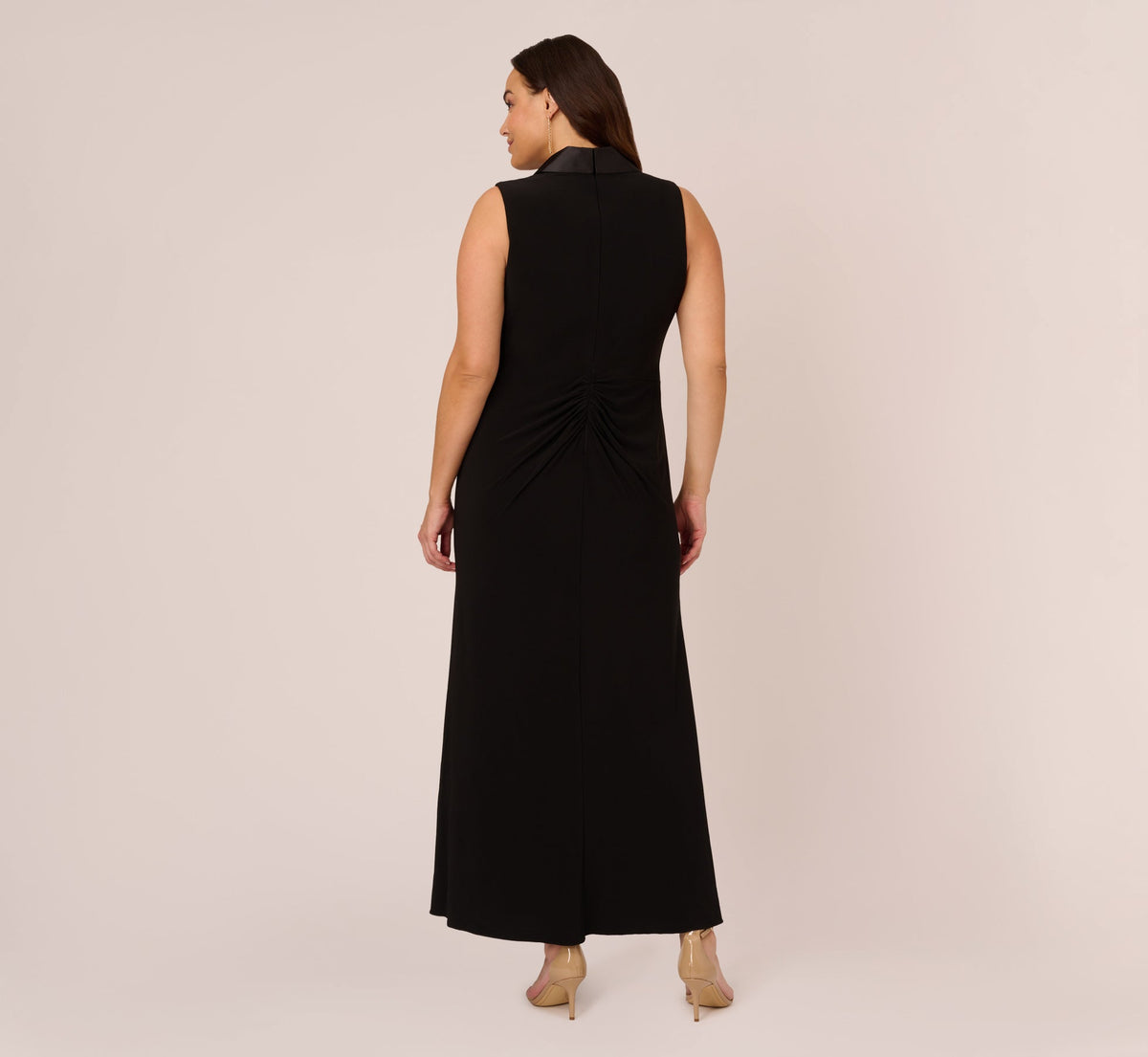 Plus Size Matte Jersey Twist Front Tuxedo Long Gown - Black | Adrianna Papell