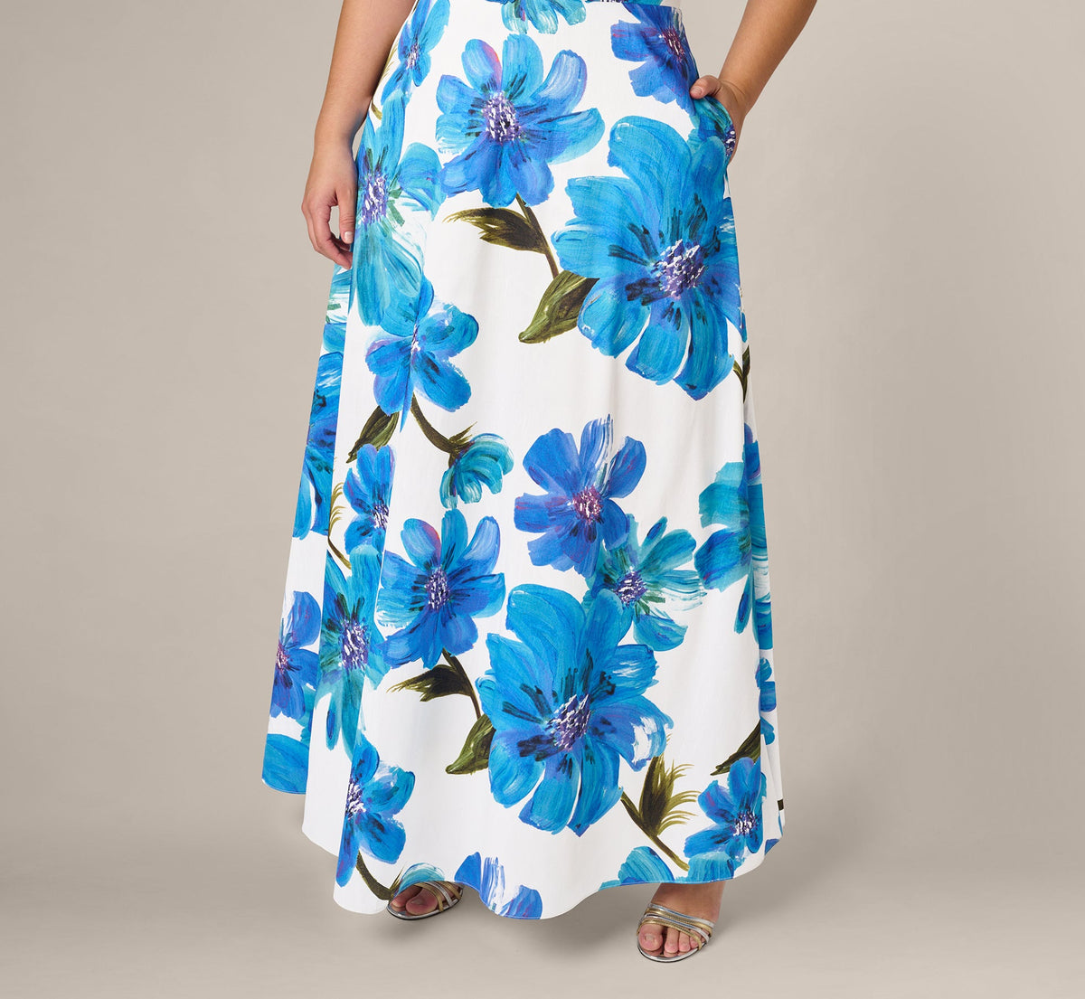 Plus Size Strapless 3D Floral Beaded Dupioni Gown - Ivory Blue Multi | Adrianna Papell