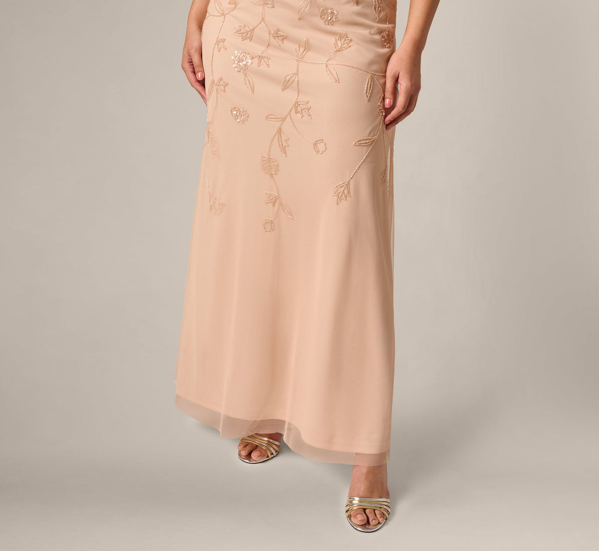 Plus Size Flutter Sleeve Blouson Beaded Gown - Blush | Adrianna Papell