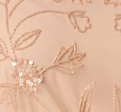 Plus Size Flutter Sleeve Blouson Beaded Gown - Blush | Adrianna Papell