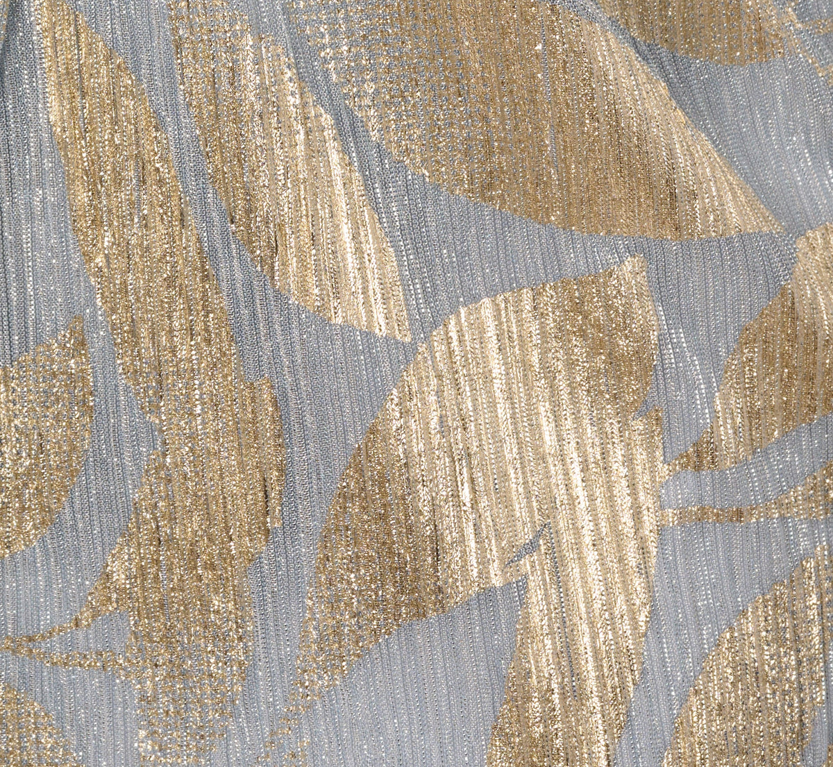 Plus Size Foil Leaf Short Sleeve Gown With Draped Details - Light Blue Gold | Adrianna Papell