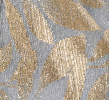Plus Size Foil Leaf Short Sleeve Gown With Draped Details - Light Blue Gold | Adrianna Papell