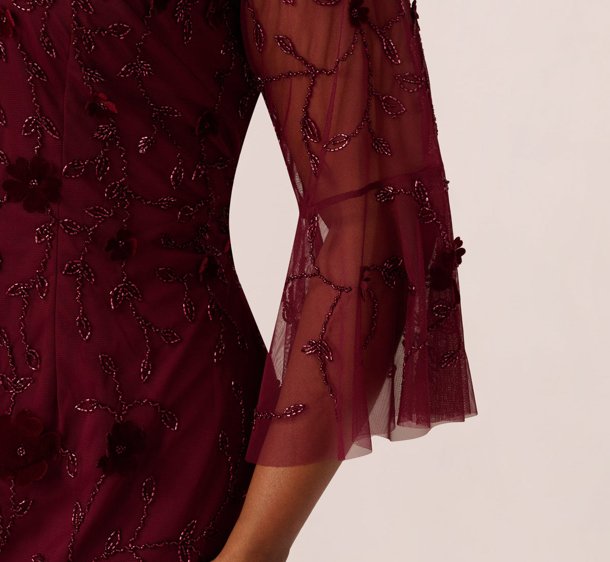 Plus Size Three Quarter Sleeve Velvet Floral Bead Sheath Dress - Mahogany | Adrianna Papell