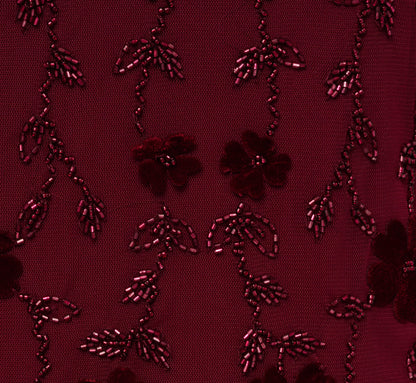 Plus Size Three Quarter Sleeve Velvet Floral Bead Sheath Dress - Mahogany | Adrianna Papell