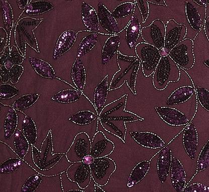 Plus Size Hand Beaded Short Sleeve Floral Godet Gown - Night Plum | Adrianna Papell