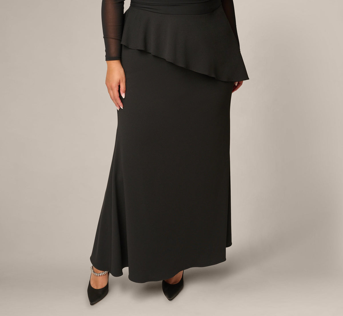 Plus Size Knit Crepe Combo Mesh Gown - Black | Adrianna Papell