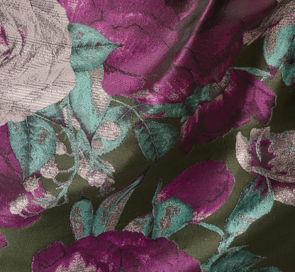 Plus Size One Shoulder Rose Garden Jacquard Mermaid Gown - Green Multi | Adrianna Papell