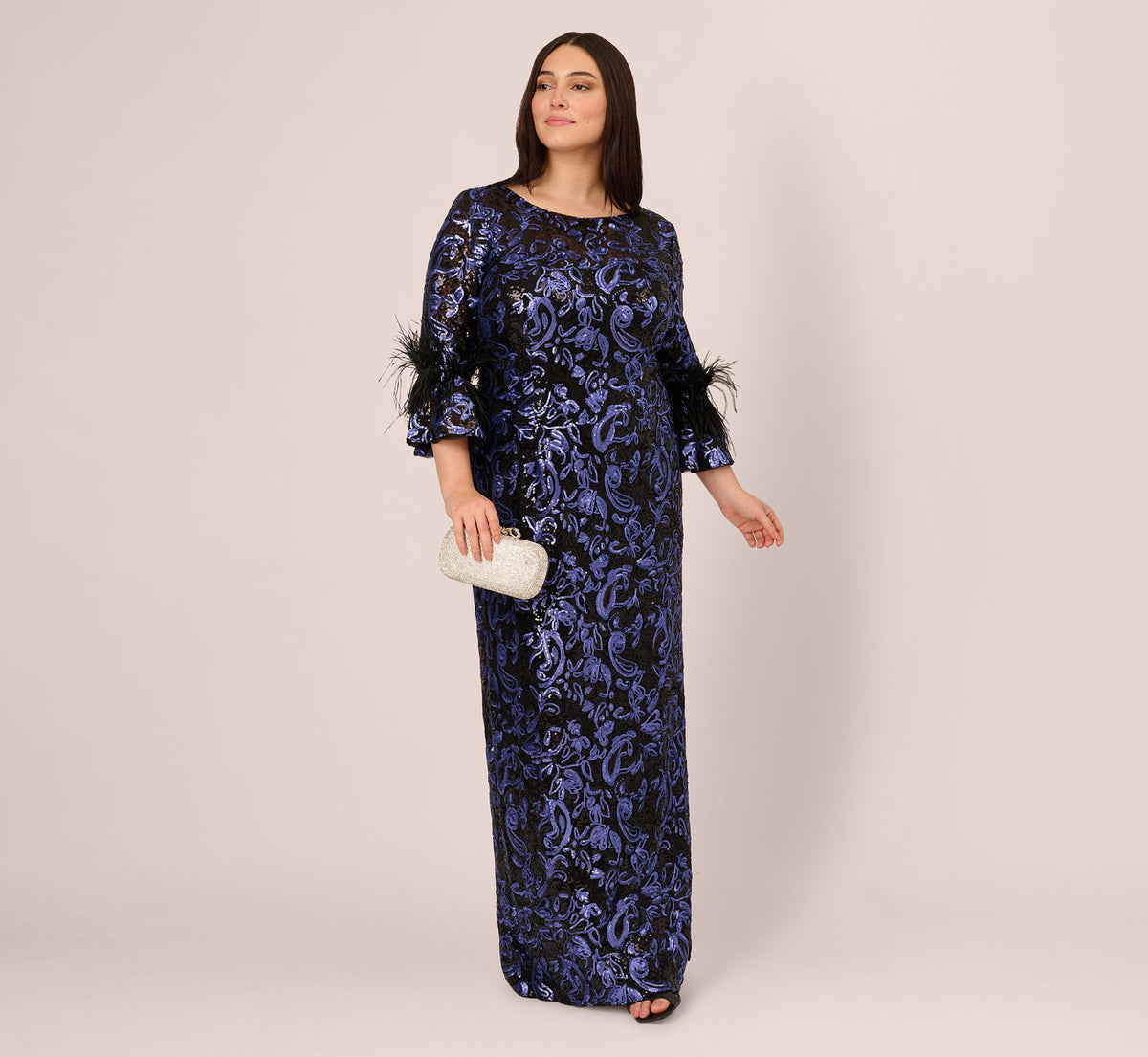 Plus Size Sequin Embroidered Gown - Black Blue | Adrianna Papell