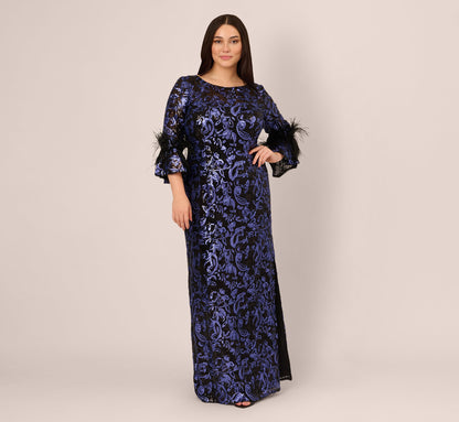 Plus Size Sequin Embroidered Gown - Black Blue | Adrianna Papell