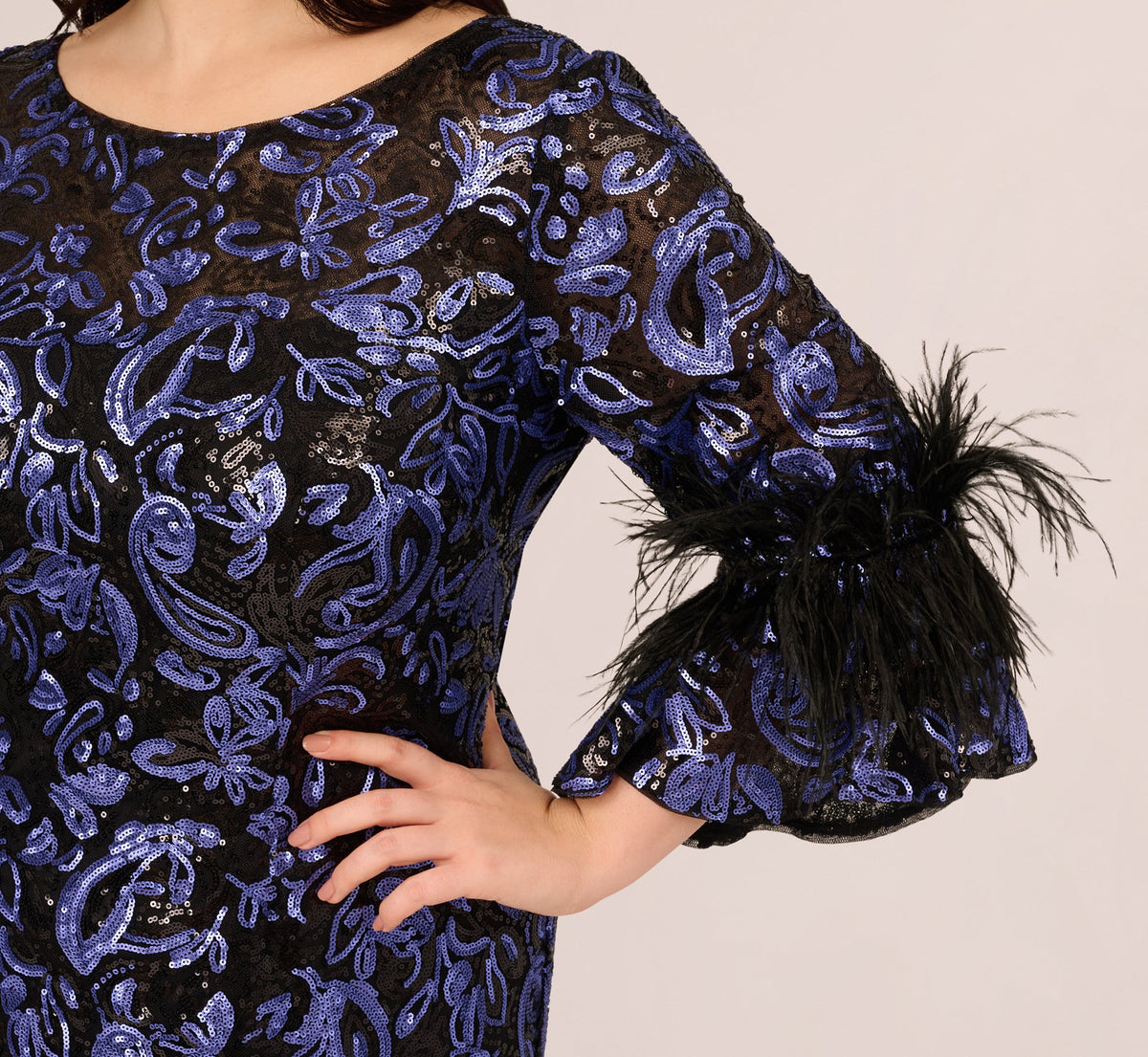 Plus Size Sequin Embroidered Gown - Black Blue | Adrianna Papell