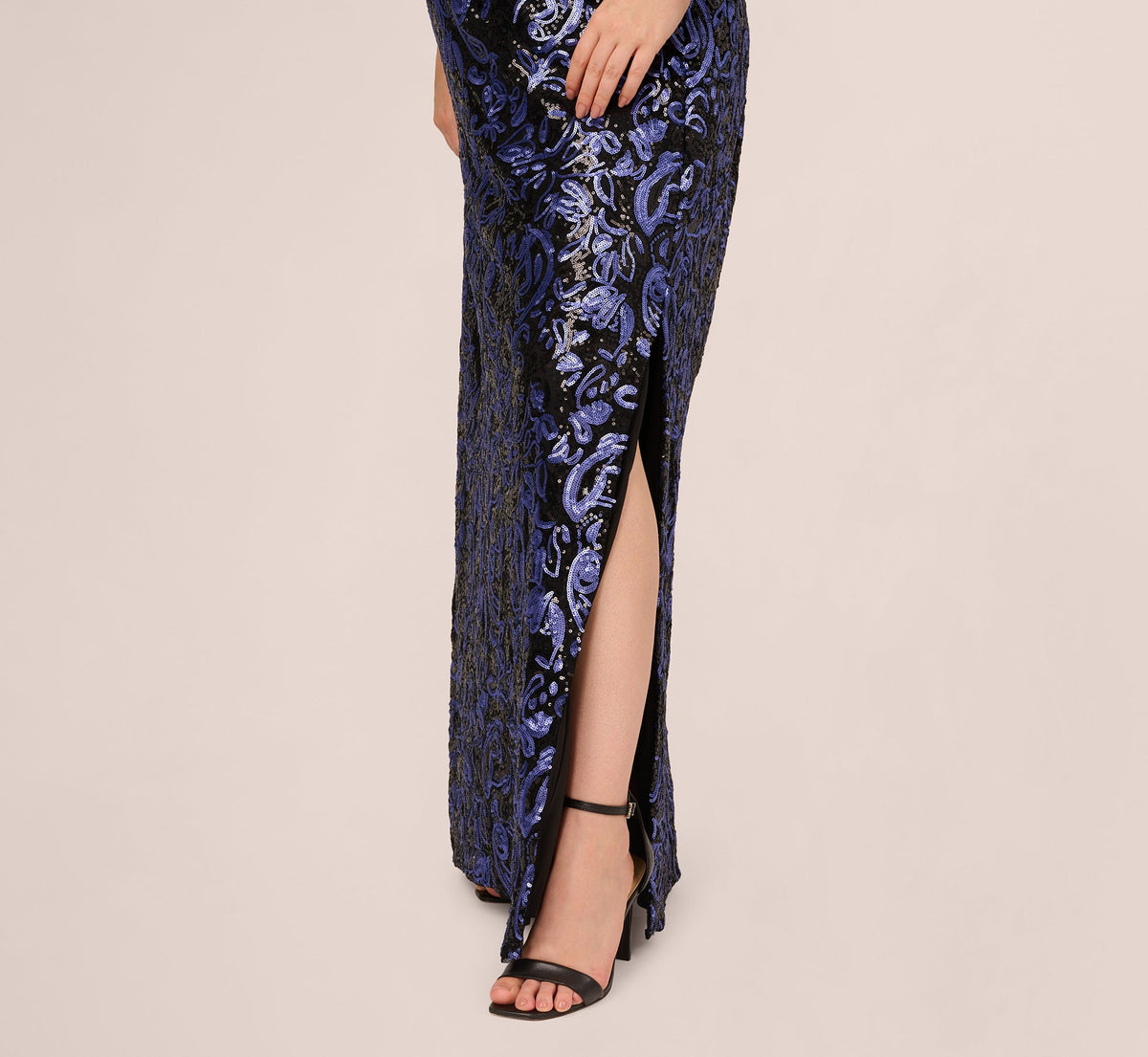 Plus Size Sequin Embroidered Gown - Black Blue | Adrianna Papell
