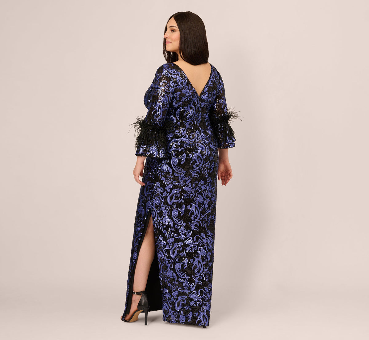 Plus Size Sequin Embroidered Gown - Black Blue | Adrianna Papell