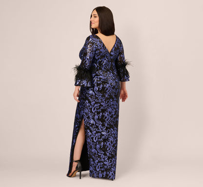 Plus Size Sequin Embroidered Gown - Black Blue | Adrianna Papell
