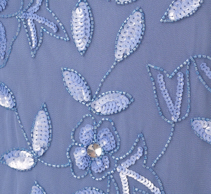 Plus Size Hand Beaded Short Sleeve Floral Godet Gown - French Blue | Adrianna Papell