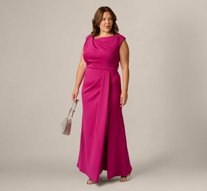 Plus Size Asymmetrical Extended Shoulder Mermaid Gown - Hot Orchid | Adrianna Papell