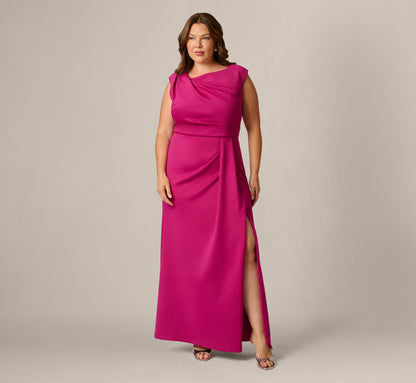 Plus Size Asymmetrical Extended Shoulder Mermaid Gown - Hot Orchid | Adrianna Papell
